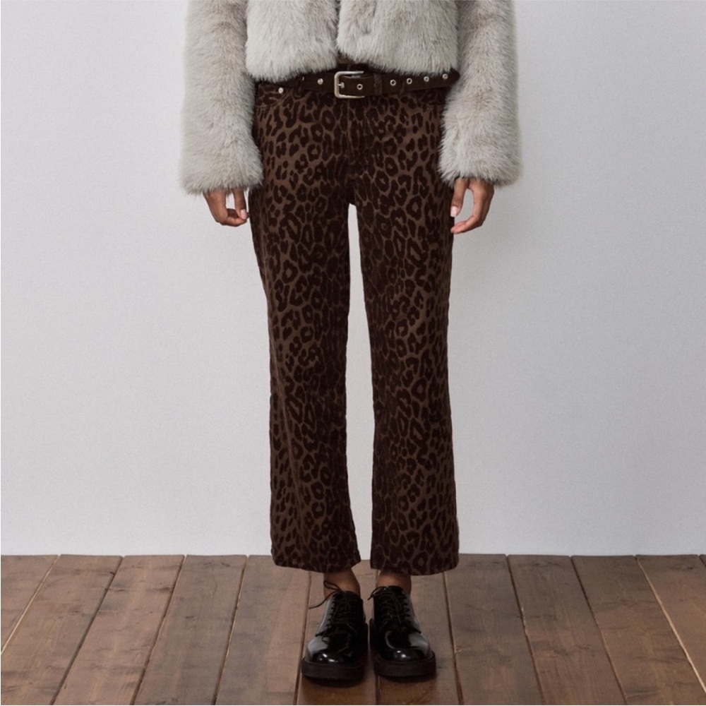 Zara Leopard Print Jeans in Brown